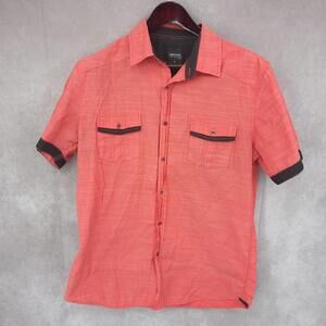 Vertical Sport Shirt Mens XL Red Button Up Short Sleeve‎ Pockets Cotton Blend
